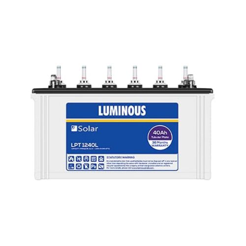Luminous Solar Inverter Tubular Battery 40Ah Rated Capacity, C10 Rating, Ideal for Residential and Commercial Application, Low Maintenance, Life up to 1500 Cycles, (LPT 1240L, 36 Months Warranty