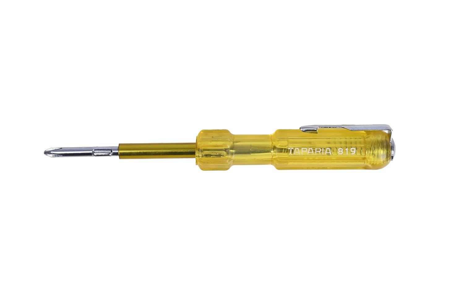 Taparia 819 Two in One Line Tester Screwdriver - Neon Voltage Tester Bright Light Indicator - Insulated Shock Proof Blade for Electricians - Pocket Clip - 65mm Flat Blade