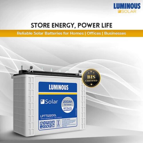Luminous Solar Inverter LPTT 12200L Tubular Battery 200Ah Rated Capacity  C10 Rating, Residential and Commercial Application, Low Maintenance