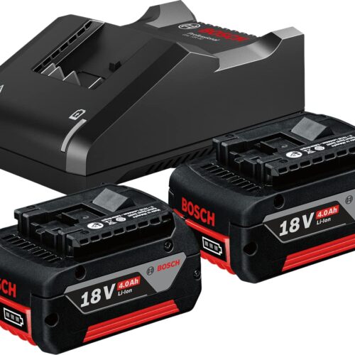 BOSCH 2 x GBA 18V 4.0Ah + GAL 18V-40 Professional Starter Set, Compact Battery & Fast Charger for All BOSCH 18V Tools, Lithium-Ion, Wall Mountable