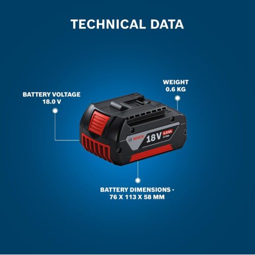 BOSCH GBA 18V 4.0Ah Professional Battery Pack, XL Capacity with COOLPACK Technology, Up to 65% Longer Runtime & 100% Longer Life, Compatible with All 18V Tools, 1-Year