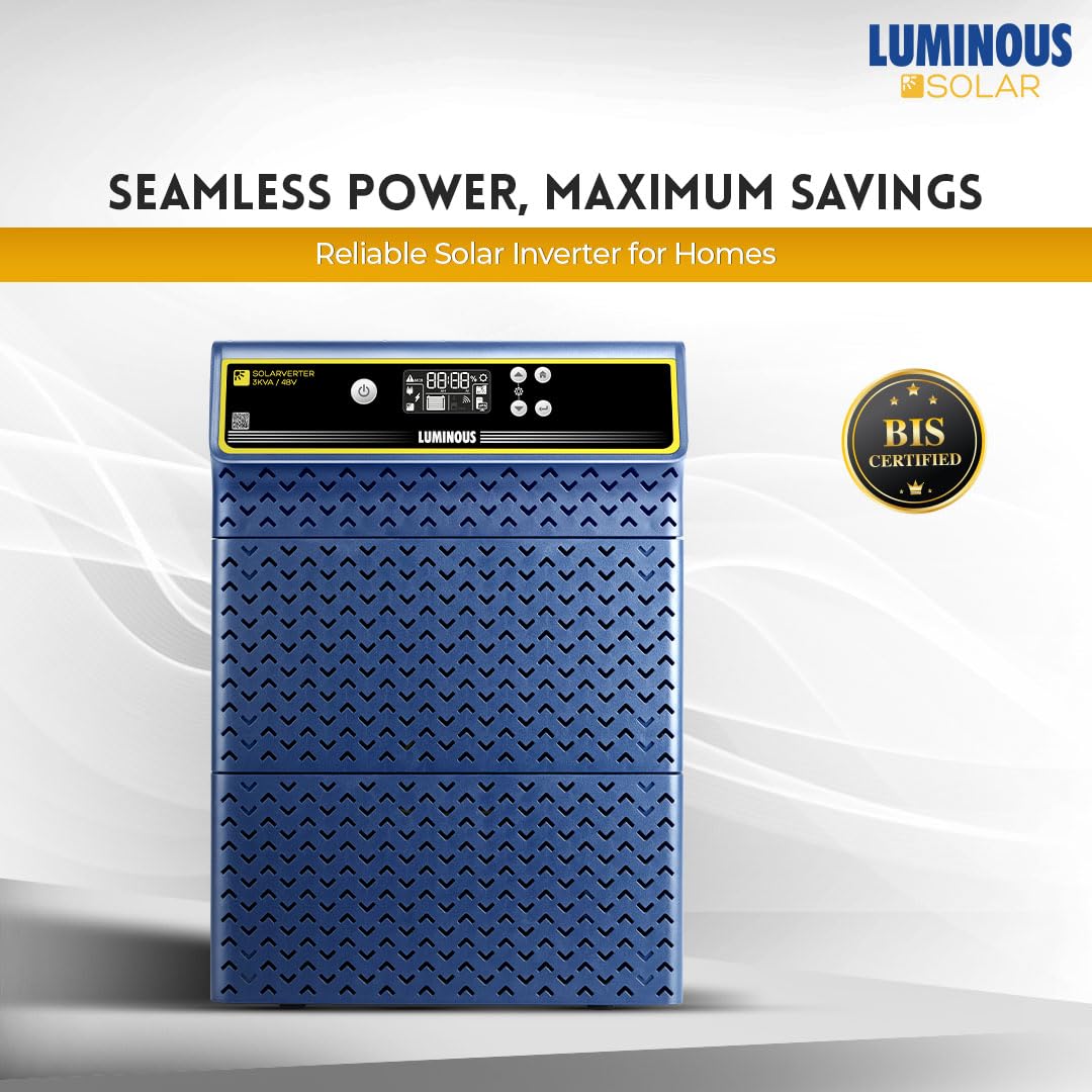 Luminous Single Phase Off-Grid Pure Sine Wave Solar Inverter, Smart Solar Optimization, Customized Saving Modes, Supports up to 3000Wp Panels, LCD Display - Image 3