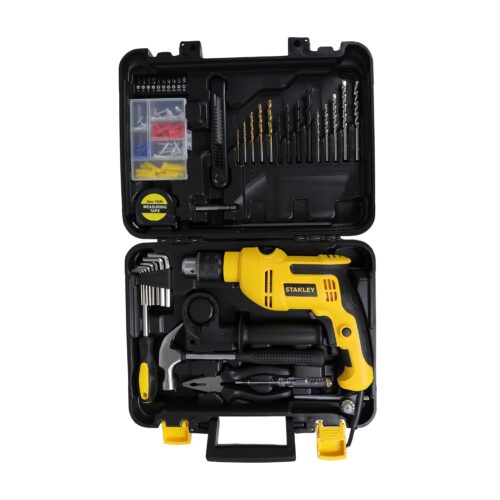 STANLEY SDH550KPA-IN 550W 13mm CORDED HAMMER DRILL MACHINE & HAND TOOL KIT for Home, DIY & Professional Use (120-PIECES) – INCLUDES Hammer Drill,Plier,Hammer,Measuring Tape & Drill Bits,1YearWarranty