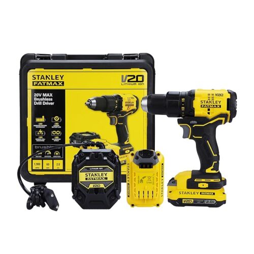 STANLEY FATMAX SBD710D2K 20V 13 mm 1900 RPM Cordless Brushless Drill Machine Driver, 60 Nm Torque, 2.0Ah Li-ion Batteries with Charger, Kit Box, 2 Speed Gearbox, 2 Year Warranty