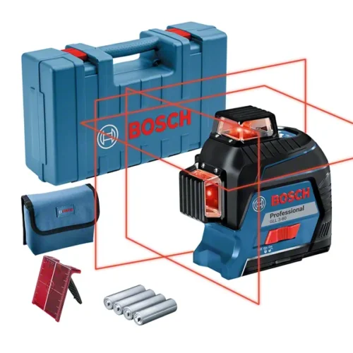 Bosch GLL 3-80 Professional Line Laser Level, 3 x 360° Red Laser Lines, 30m Range