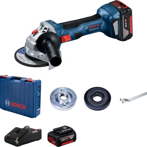 Bosch GWS 180-LI Cordless Angle Grinder, 11,000 rpm, M10, Brushless Motor, Restart Protection, 1.4 Kg + Accessories, 2 x GBA 18V 4.0Ah battery, Quick charger GAL 18V-40 Professional, 1 Year Warranty